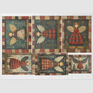 Papel De Seda Primitive Folkart Navidades Angels