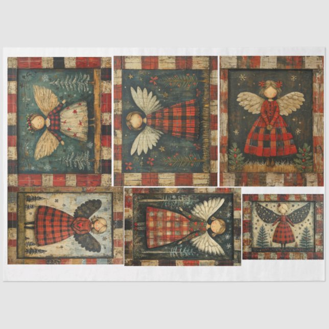 Papel De Seda Primitive Folkart Navidades Angels (Anverso)