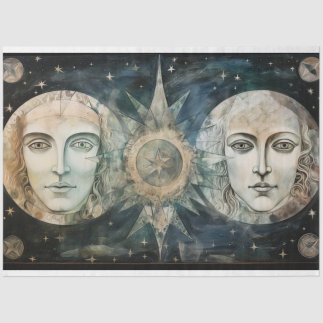 Papel De Seda Primitive Gods Celestial Night Sky Art Decoupage (Anverso)