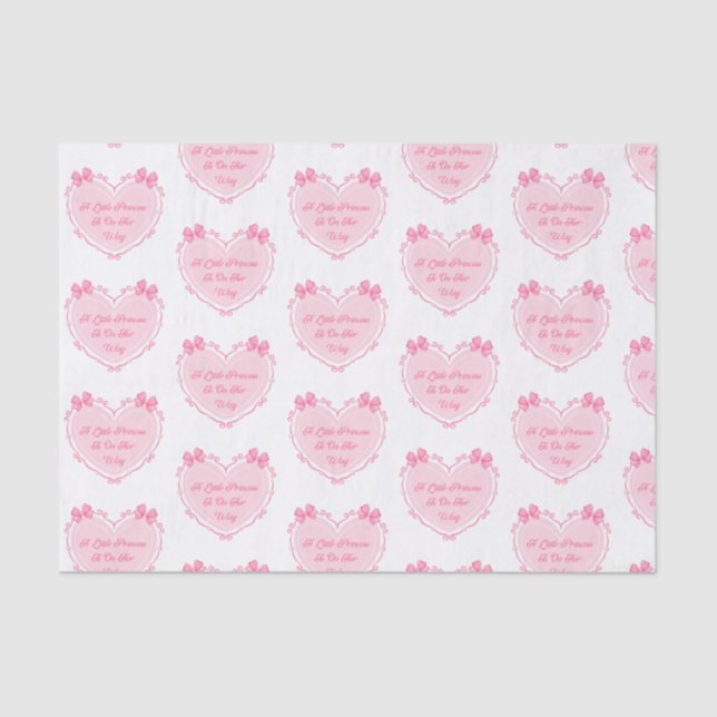 Papel De Seda princesa pequeña, chica bebé ducha corazones rosad (Anverso)