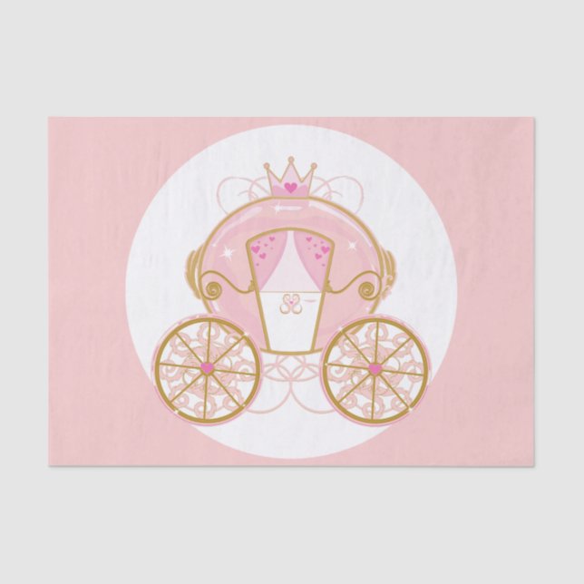 Papel De Seda Princesa Royal Carriage Pink & Gold Birday Party (Anverso)