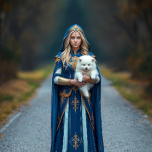 Papel De Seda Princesas francesas azules con perros blancos pequ