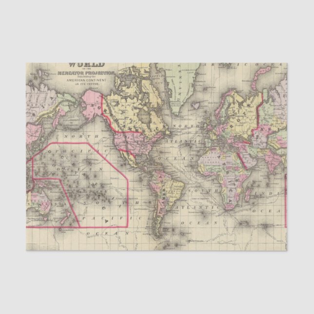 Papel De Seda Proj 2 de Mercator del mundo (Anverso)