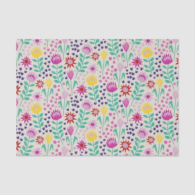 Papel De Seda Protea Floral Block Print Millefleur Luces (Anverso)