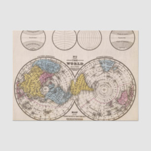 Papel De Seda Proyección ecuatorial del mundo y proyección polar
