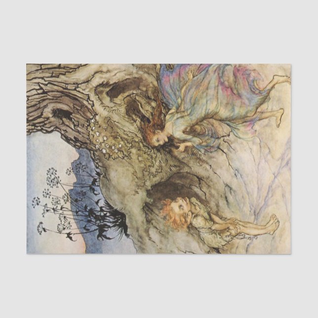 Papel De Seda “Puck y un hada” Acuarela de Arthur Rackham (Anverso)