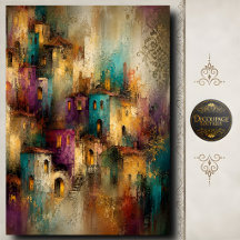Pueblo Colorido Decoupage Arte Mediterráneo