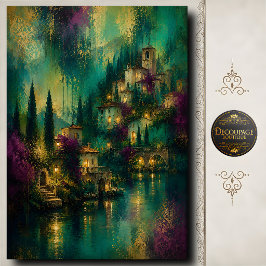 Papel De Seda Pueblo italiano junto al lago Decoupage Arte Esmer