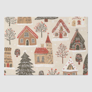 Papel De Seda Pueblo Navideño de Pan de Jengibre Crema Marrón Ro