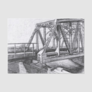 Papel De Seda Puente antiguo pencilart Monocromo Blanco y negro