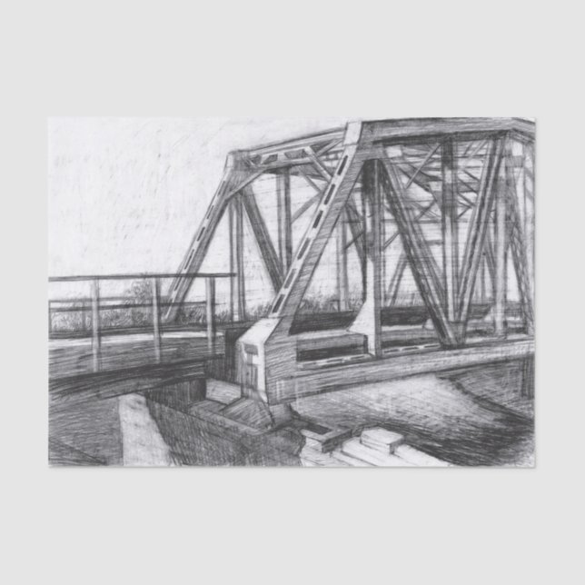 Papel De Seda Puente antiguo pencilart Monocromo Blanco y negro (Anverso)