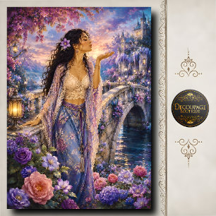 Papel De Seda Puente del Castillo de la Mujer Flores Purpura Dec