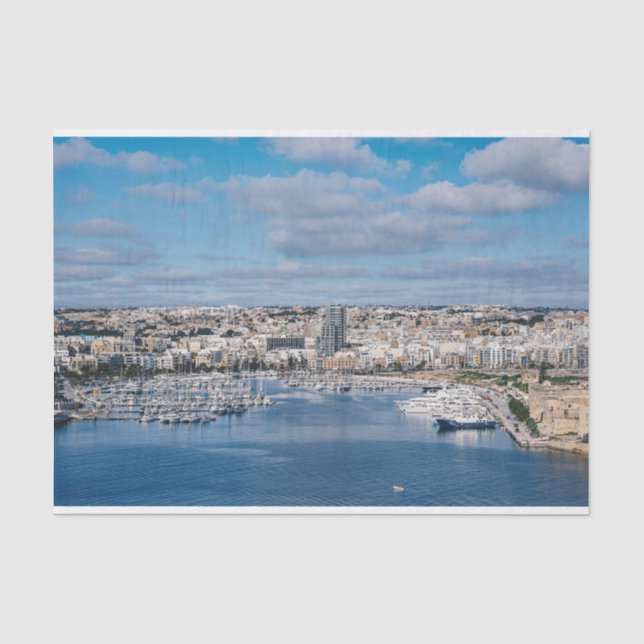 Papel De Seda Puerto de Sliema con edificios modernos y barcos (Anverso)