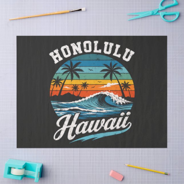 Papel De Seda Puesta de sol de surf de Honolulu Hawaii (Artesanía)