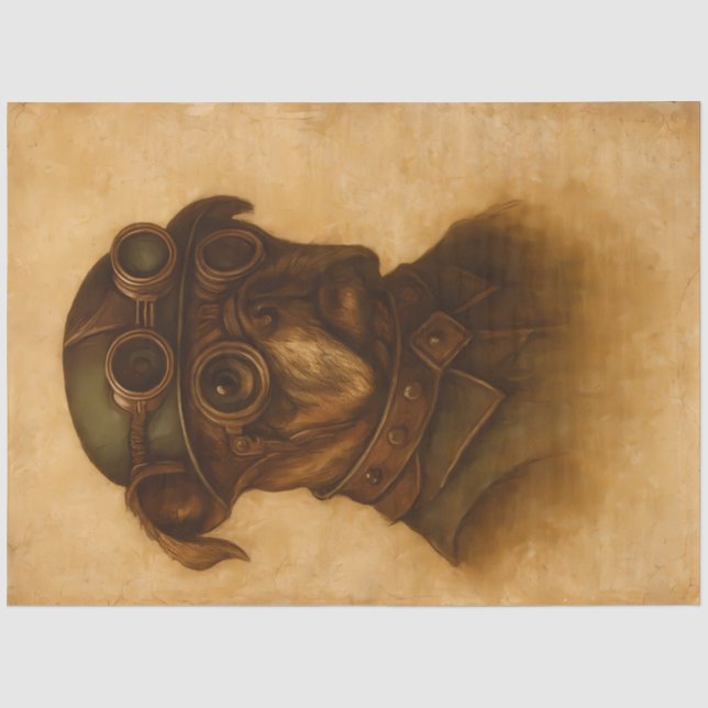 Papel De Seda Pug Aviador Steampunk Decoupage (Anverso)