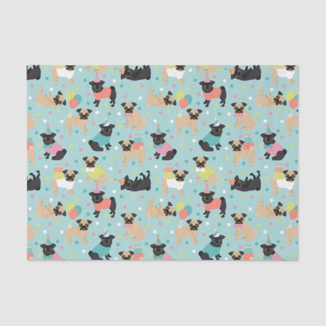 Papel De Seda Pug Birthday Tissue Paper (Anverso)