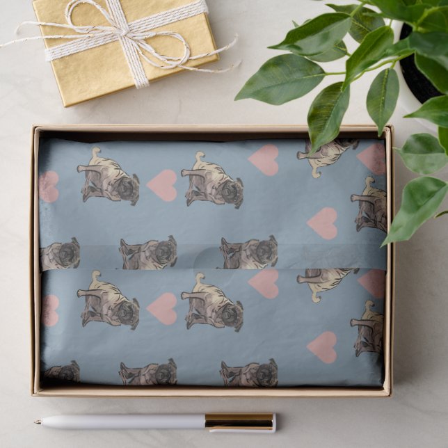 Papel De Seda Pugs y corazones (Regalo )