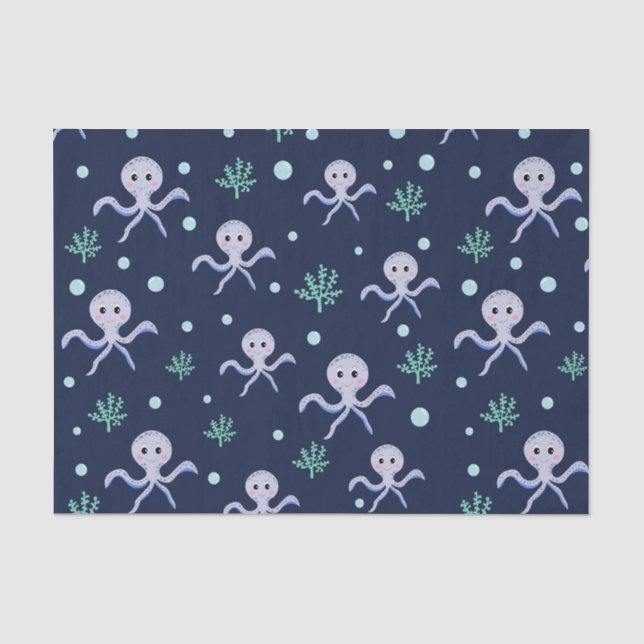 Papel De Seda Pulpo bajo el mar patrón infantil (Anverso)