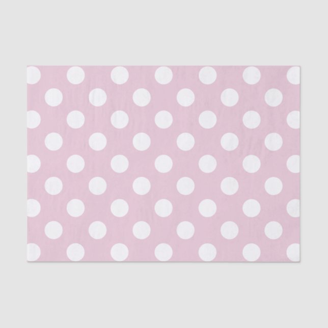 Papel De Seda Punto de Polka Blanco sobre fondo rosado (Anverso)