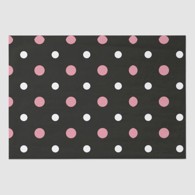 Papel De Seda Punto de polka blanco y negro rosa (Anverso)