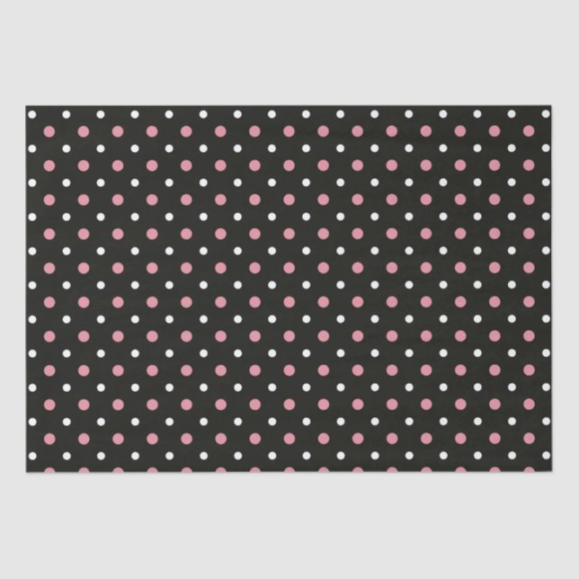 Papel De Seda Punto de polka blanco y negro rosa (Anverso)
