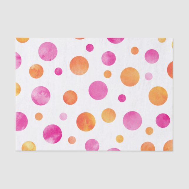 Papel De Seda Punto de Polka de acuarela de cítricos rosa (Anverso)