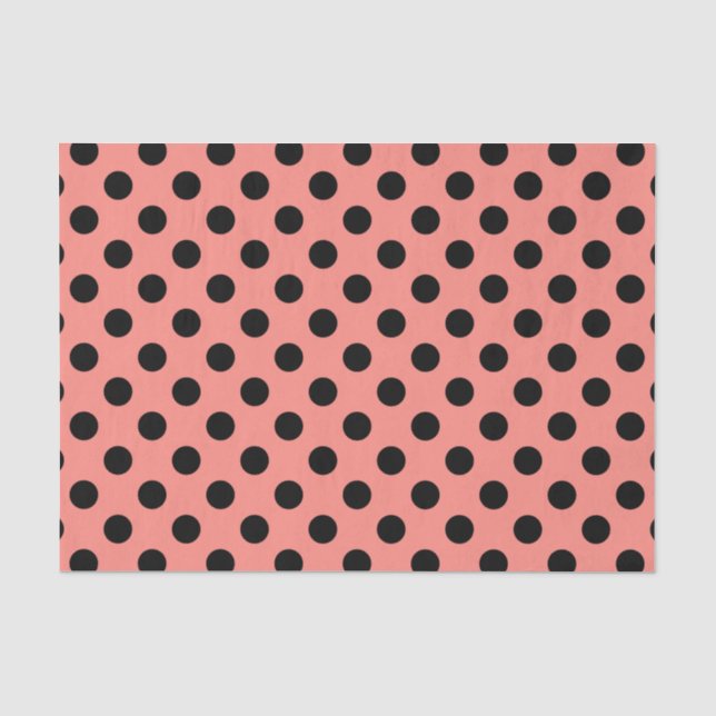 Papel De Seda Punto de polka negro sobre melocotón (Anverso)