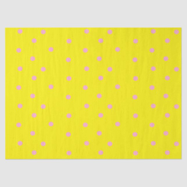 Papel De Seda Punto de polka rosa sobre amarillo (Anverso)
