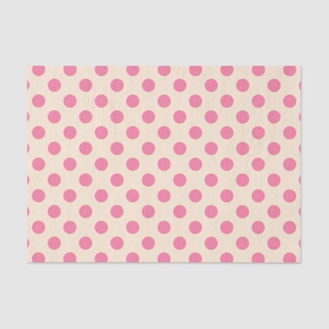 Papel De Seda Punto de polka rosa sobre crema (Anverso)