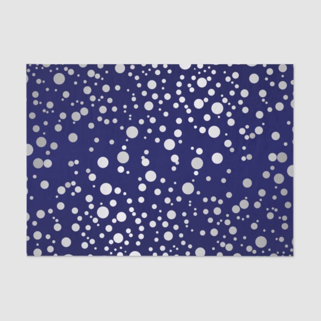Papel De Seda Puntos de confetti azul oscuro y plateado (Anverso)