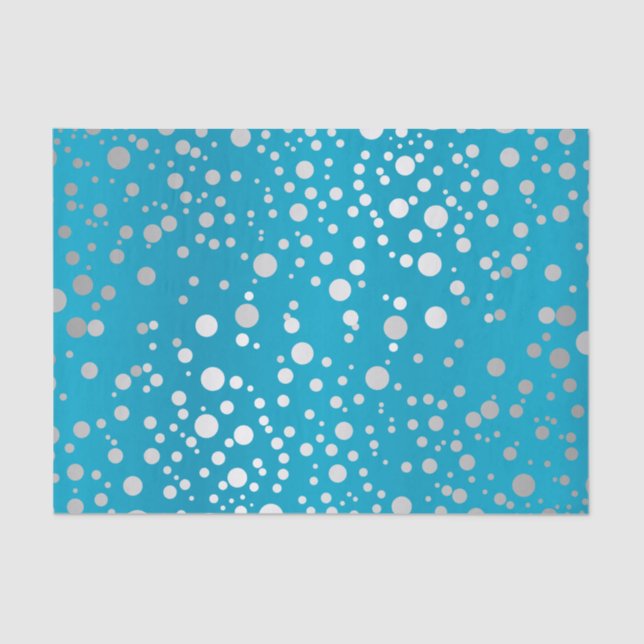 Papel De Seda Puntos de confetti azul y plateado (Anverso)