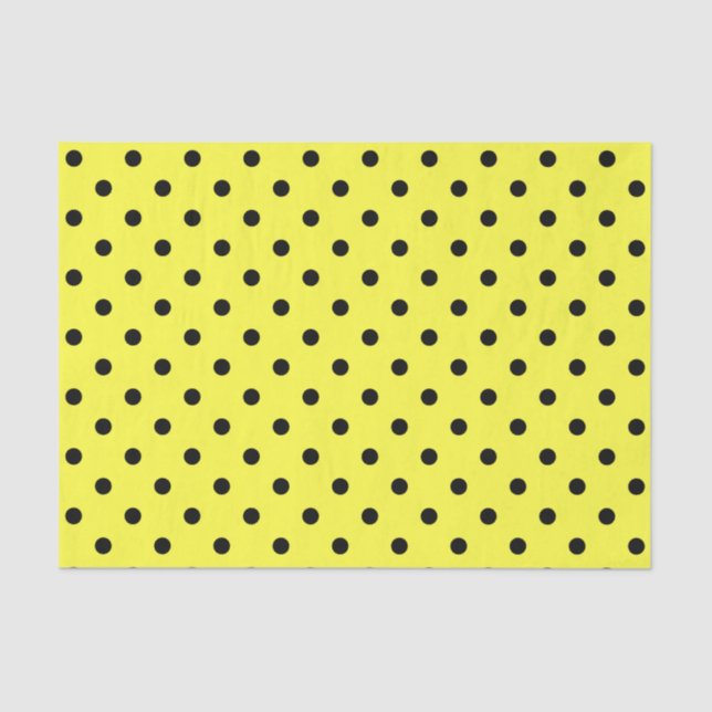 Papel De Seda Puntos de polka amarillos y negros (Anverso)