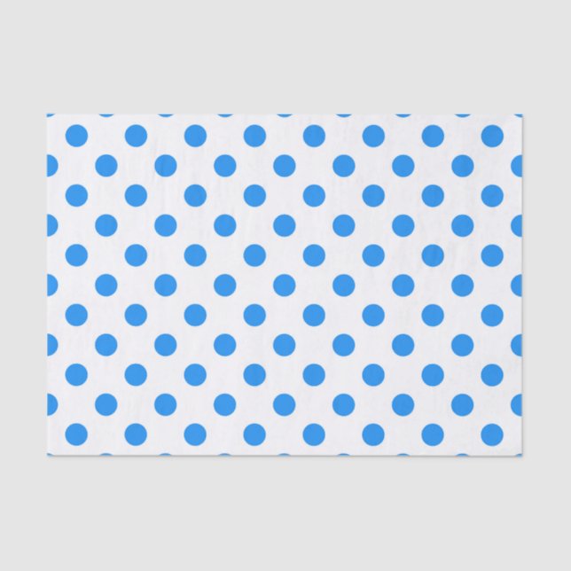 Papel De Seda Puntos de Polka azul de fondo blanco (Anverso)