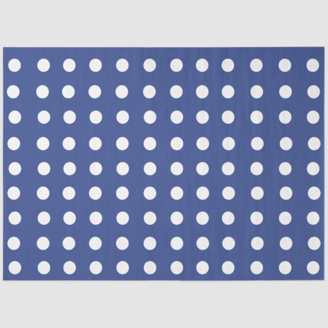 Papel De Seda Puntos de Polka Blanco Azul (Anverso)