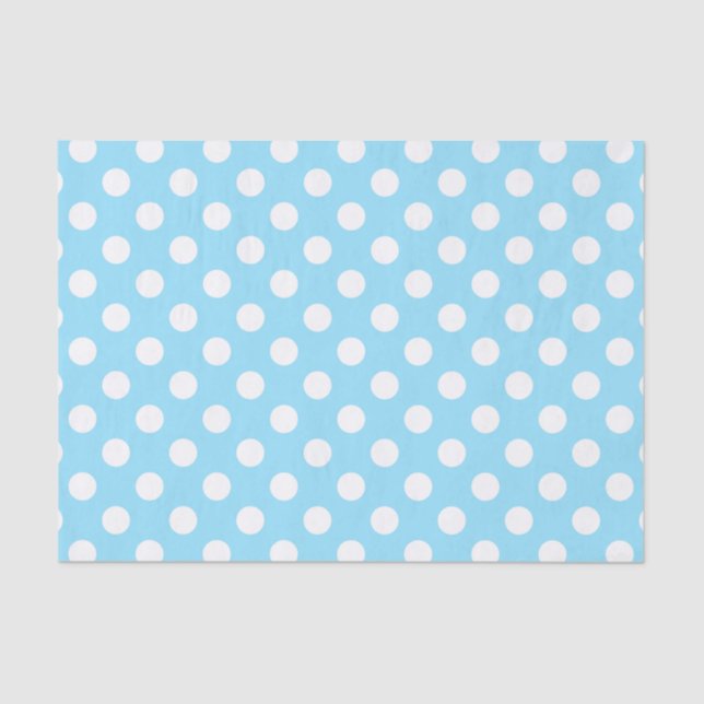 Papel De Seda Puntos de polka blanco sobre azul pálido (Anverso)