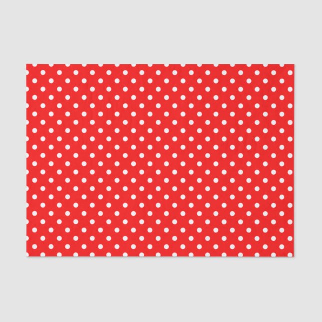 Papel De Seda Puntos de Polka Blanco sobre el rojo (Anverso)