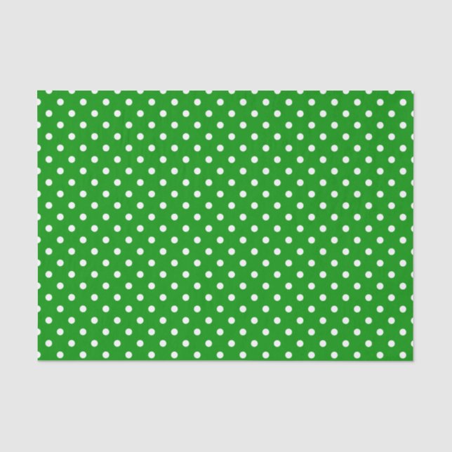Papel De Seda Puntos de Polka Blanco sobre el Verde (Anverso)