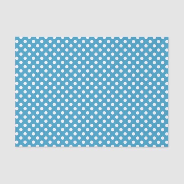Papel De Seda Puntos de Polka Blanco sobre fondo azul pavo real (Anverso)