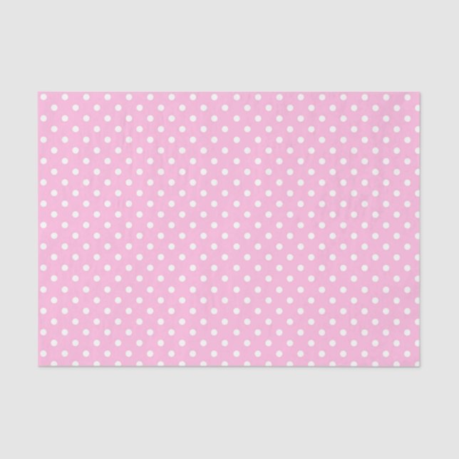 Papel De Seda Puntos de polka blanco sobre rosa (Anverso)