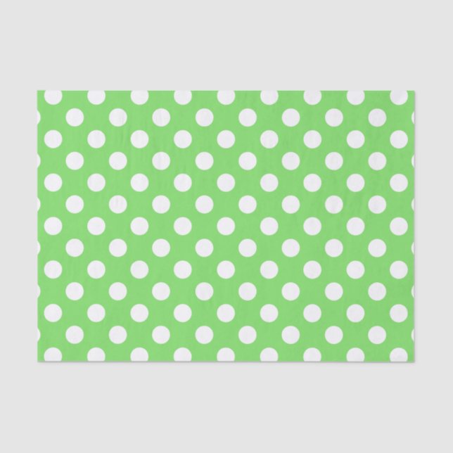 Papel De Seda Puntos de polka blanco sobre verde manzana (Anverso)