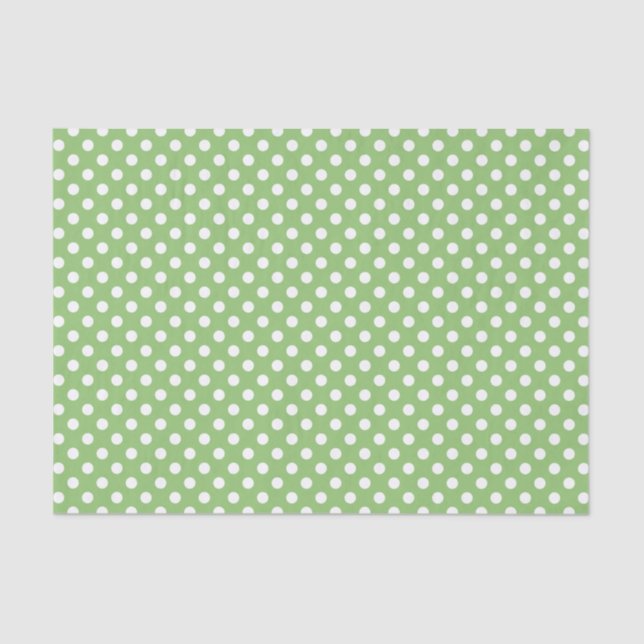 Papel De Seda Puntos de polka blanco sobre verde pistacho (Anverso)