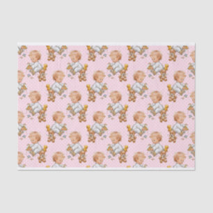 PAPEL DE SEDA PUNTOS DE POLKA DE COLOR BLANCO Y ROSA CON JUEGO D
