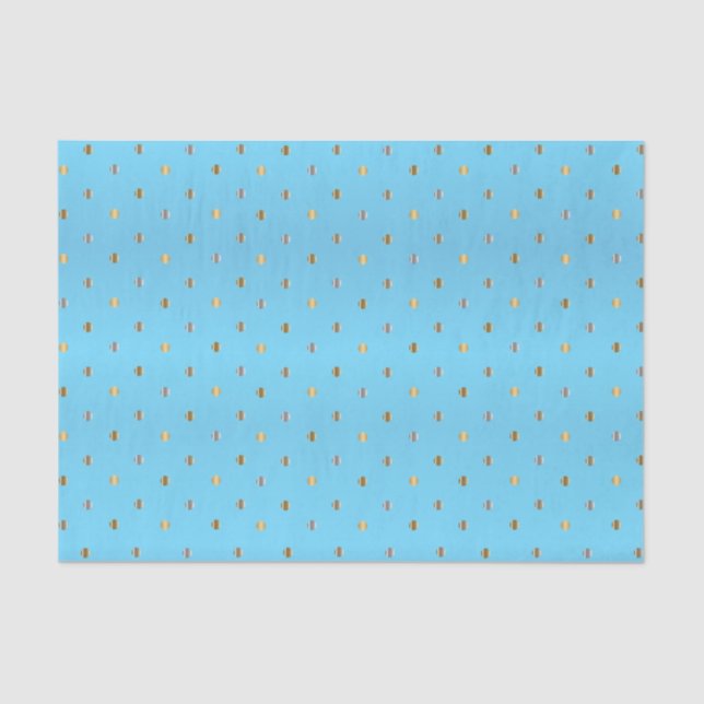 Papel De Seda Puntos de Polka dorado y plateado sobre azul bebé (Anverso)