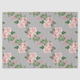 Papel De Seda Puntos de polka gris y dorado con manchas rosas ro
