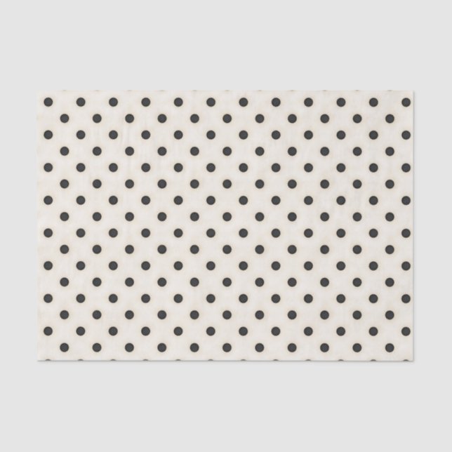 Papel De Seda Puntos de Polka Negro sobre Blanco Antiguo (Anverso)
