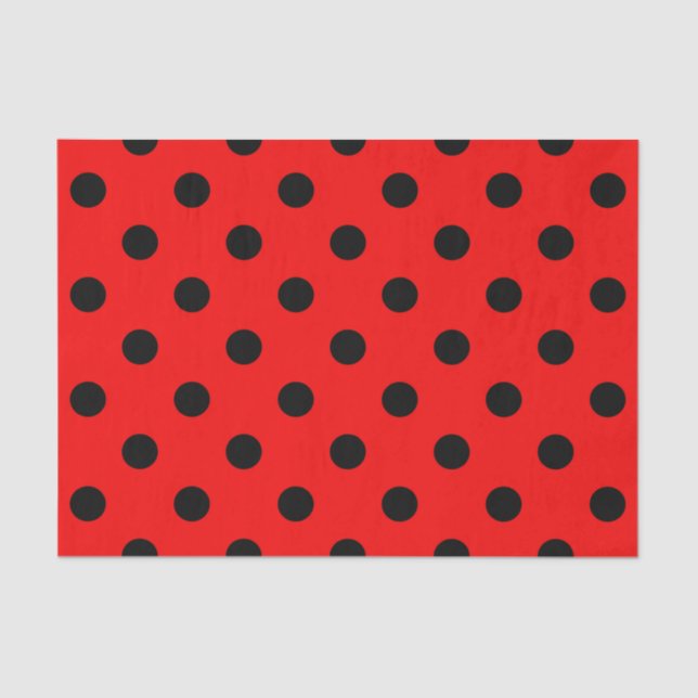 Papel De Seda Puntos de Polka Rojo y Negro (Anverso)
