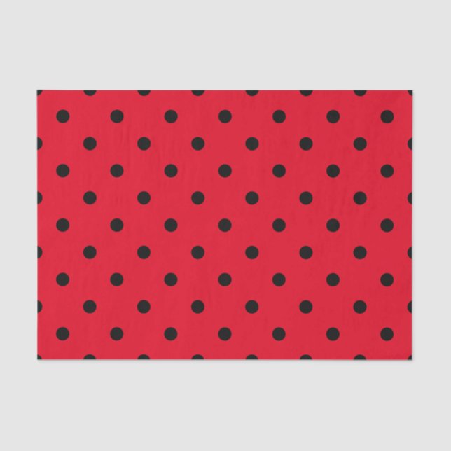 Papel De Seda Puntos de Polka Rojo y Negro (Anverso)