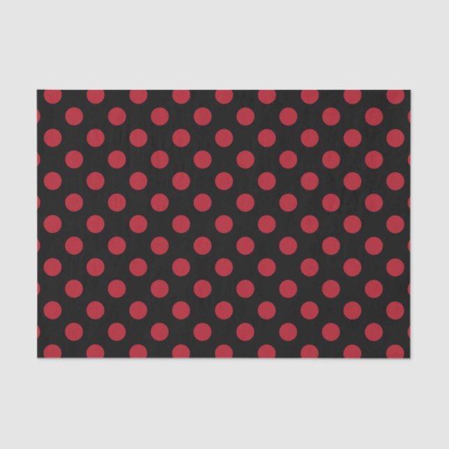 Papel De Seda Puntos de polka rojos y negros (Anverso)
