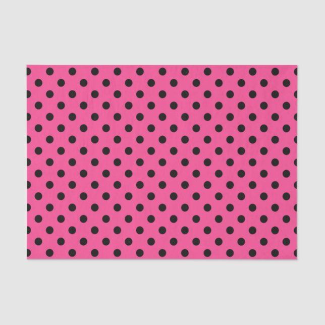 Papel De Seda Puntos de polka rosados y negros (Anverso)