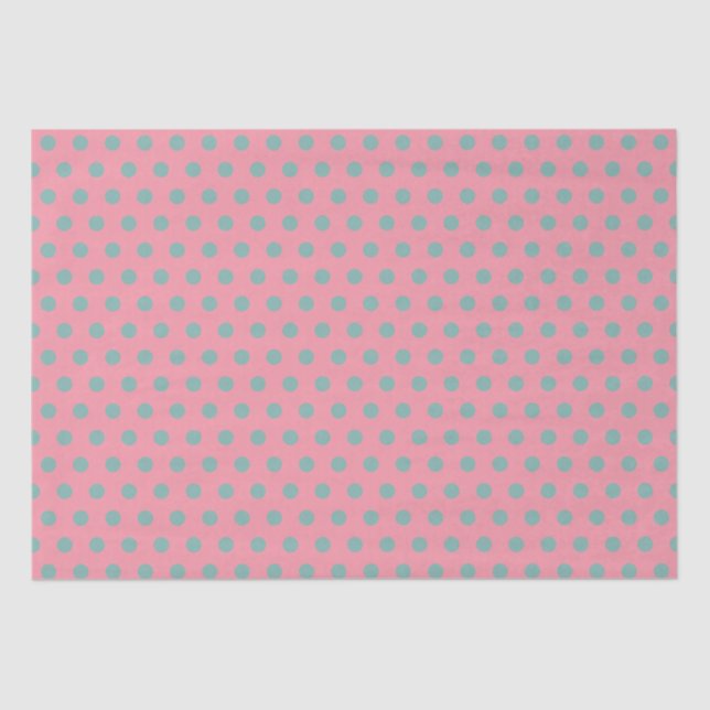 Papel De Seda Puntos de Polka Verde azulada azul rosa pastel (Anverso)